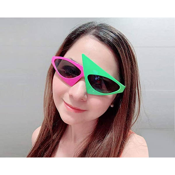 Novella 80-tals Partyglasögon Hot Pink och Neon Green Asymmetri