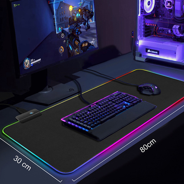 (Sort, 800*300*4mm) Ekstra stor RGB Gaming Mouse Pad - Skridsikker