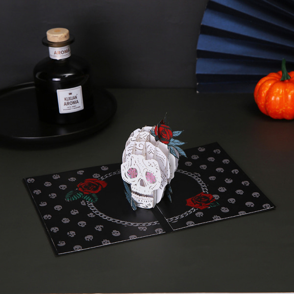 3 Halloween Rose Skull Kolmiulotteiset onnittelukortit Dark Tre