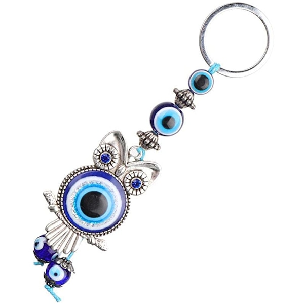 Tyrkisk blått ondt øye ugle nøkkelring nøkkelring dekorasjon glass amulett