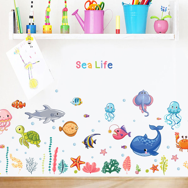 Väggdekaler med havsdjur, avtagbara fiskväggdekaler, dekorativa klistermärken