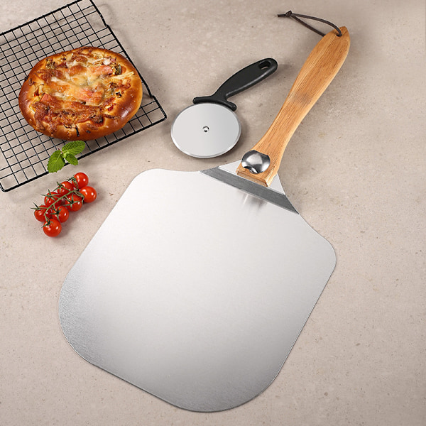 Pizza Spade med Vikbart Trähandtag, Pizzaspatel - Högkvalitativ Aluminium Pizza P