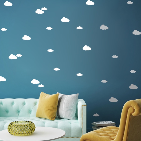 48 Kids Cloud Wall Decals - Easy Apply Powder Blue Wall Decal fo