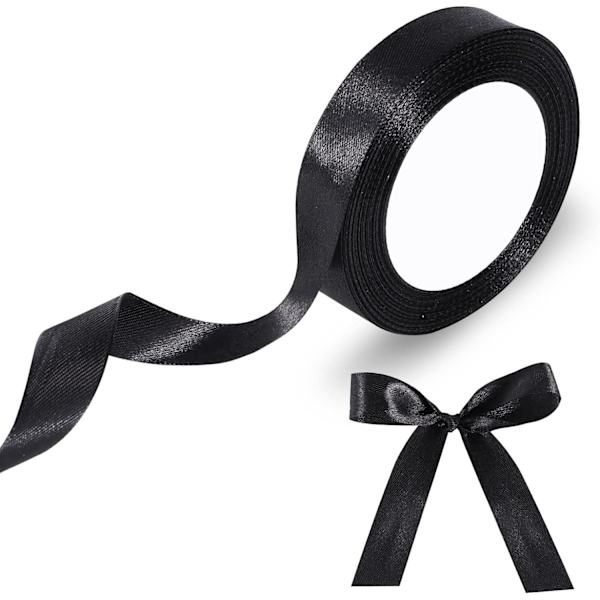 Svart satängband, 20 mm x 22 m brett satängband dubbelsidigt tygband presentband, svart satängband för presentinslagning födelsedagsfest bröllopsdekoration