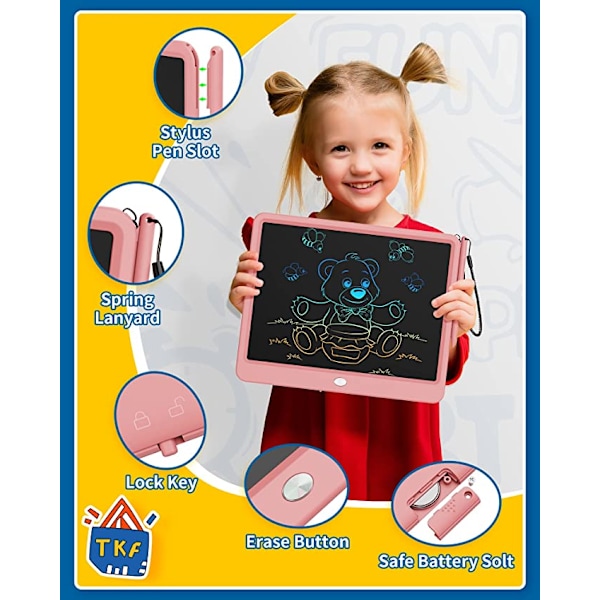 10 tommer LCD skrivetablet (lyserød) til voksne børn, børnetegninger Pink