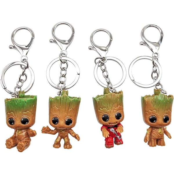 4 stk. Baby Groot nøkkelring Guardians of the Galaxy, klassisk Mo