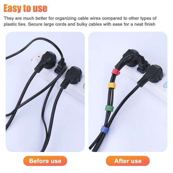 100 stk. Genanvendelig Rem Organizer Kabel Ledning Wrap Tie Tid