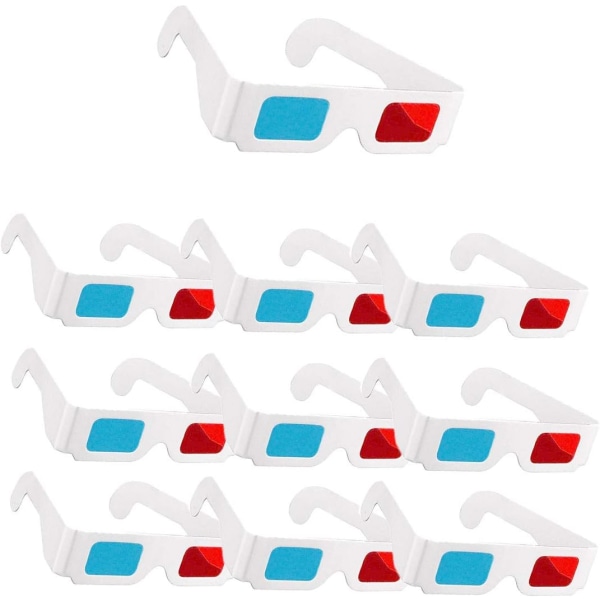 10 par röda och blå pappers 3D stereoglasögon för filmdekoration