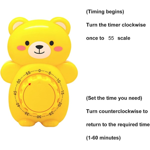 Søt bjørnformet timer, gjenbrukbar timer, nedtellingstimer for baking