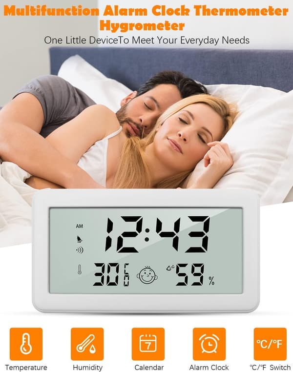 Multifunksjonell termometer hygrometer alarmklokke, digital klokke