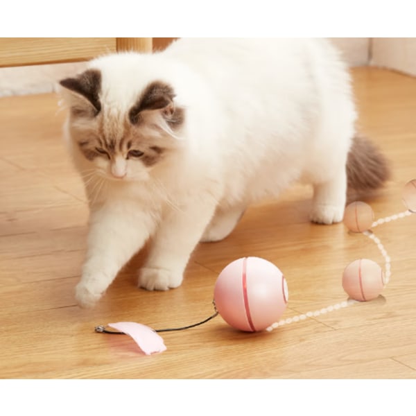 Pink interaktivt kattelegetøj, smart selvroterende hoppebold til
