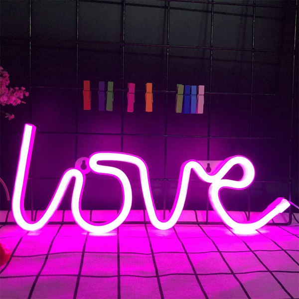 LED Pink Love Neonlys Vægdekoration USB/batteridrevet