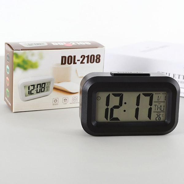 Hvidt vækkeur, batteridrevet ur, dæmpet natmodel, 12/24 timer