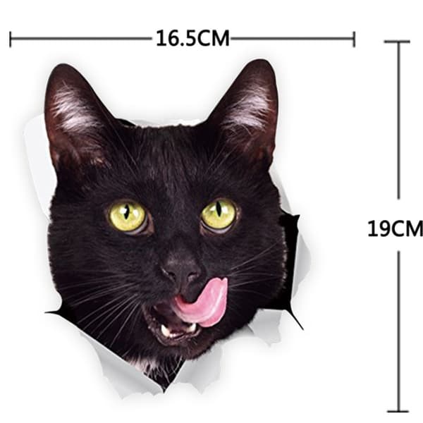 1 kpl (Musta kissa kieli ulkona [16,5*19cm]) 3D Kissa seinätarra