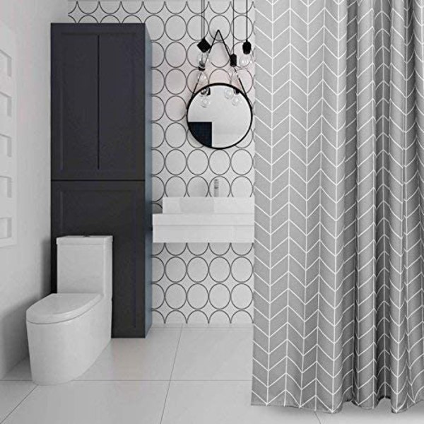 Harmaa suihkuverho kylpyhuoneeseen, geometrinen kuviointi, vettähylkivä