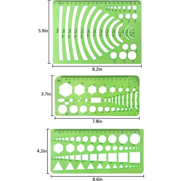 Mittaustarvikkeet (6 kpl) Muoviset geometriset sapluunat Malli Geometriset viivottimet Kiinteä työkalusarja Toimistoon ja kouluun, Rakennusmuotti, Piirustukset