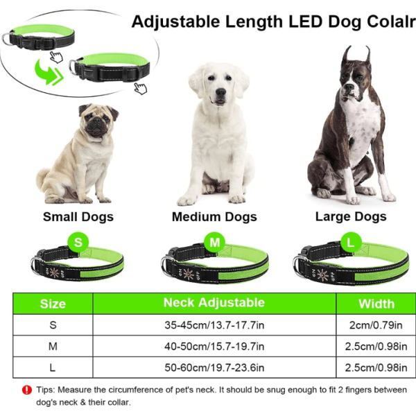 Grøn (medium (40-55 cm)) LED-halsbånd til hunde, justerbart hundehalsbånd med