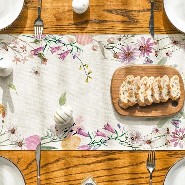 Påskbordslöpare - Kaninblomstermönster - Tvättbar - Modern - Vår - Kök - Inomhus- och utomhusdekoration - 33x