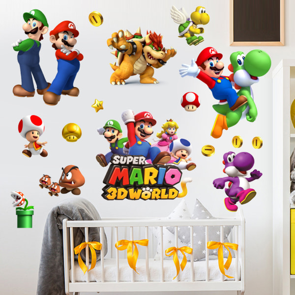 3D Mario bakgrunnsveggdekorasjon Mario veggklistremerke Barn
