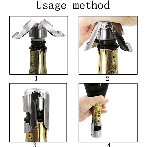 3-pak Champagne Sealer Stopper, Rustfrit Stål Mousserende Vin B