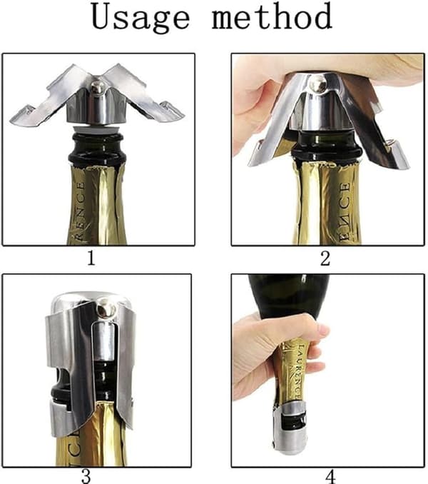 3-pakning Champagne Sealer Stopper, Rustfritt Stål Musserende Vin B