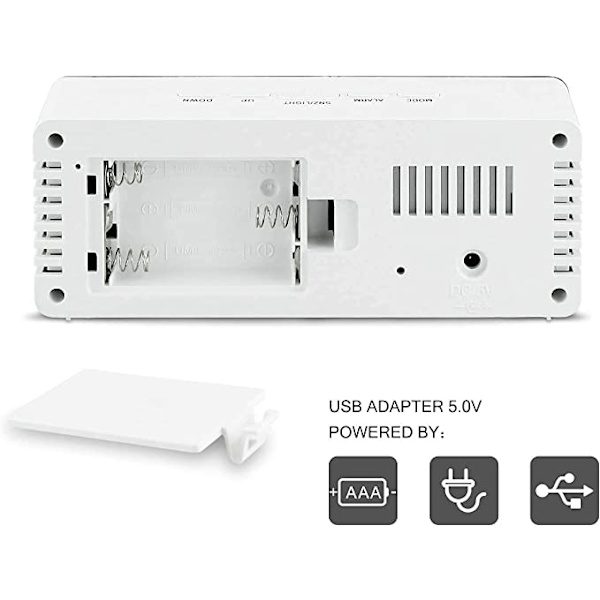 Kreativ digital spegelalarmklocka (vit, 14*3,4*5,5cm), LED-väckarklocka