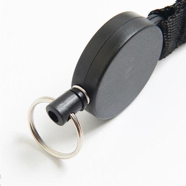 Heavy Duty Retractable Key Ring med 65cm Sort Stålwire