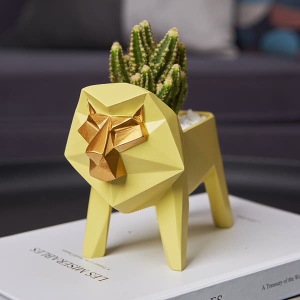 Lejon Succulent Planter Blomkruka Skulptur Statyett Konst