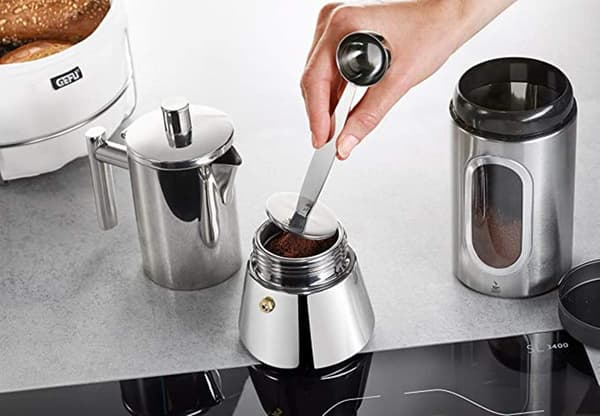 Sølv espressoske og tamper kaffemåleske Sta
