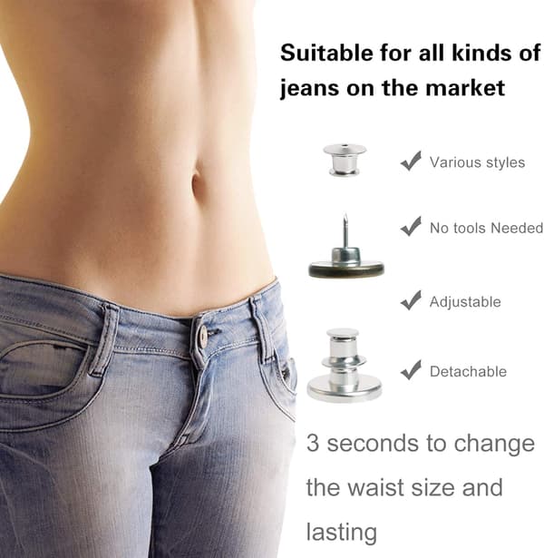 15 stk. sømløse DIY-metallknapper til jeans, avtagbare