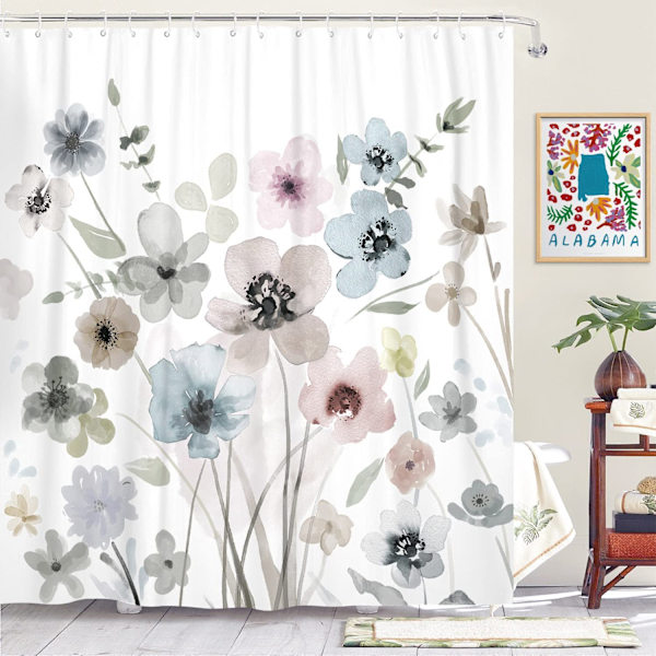 Blommig Duschdraperi Boho Duschdraperi Vit Duschdraperi