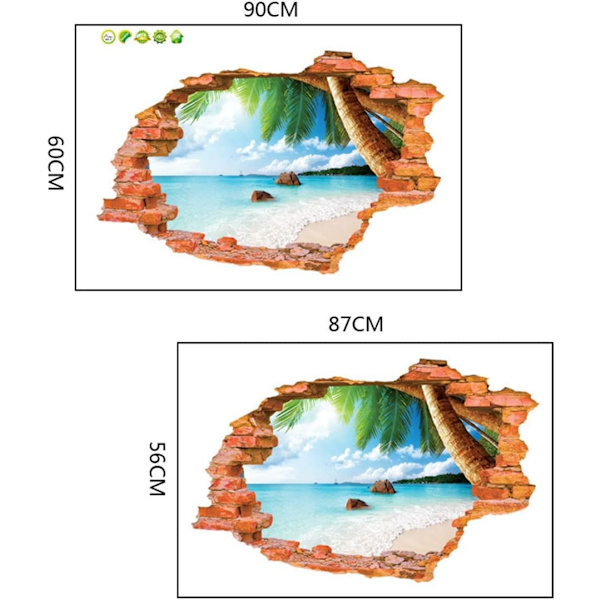 3D-itseliimautuva irrotettava (8001F kookospähkinämeren ranta (23,6\" x 35,4