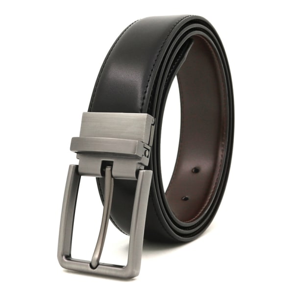 Men's Reversible Leather Dress Belt 1.3" Wide Rotated Buckle