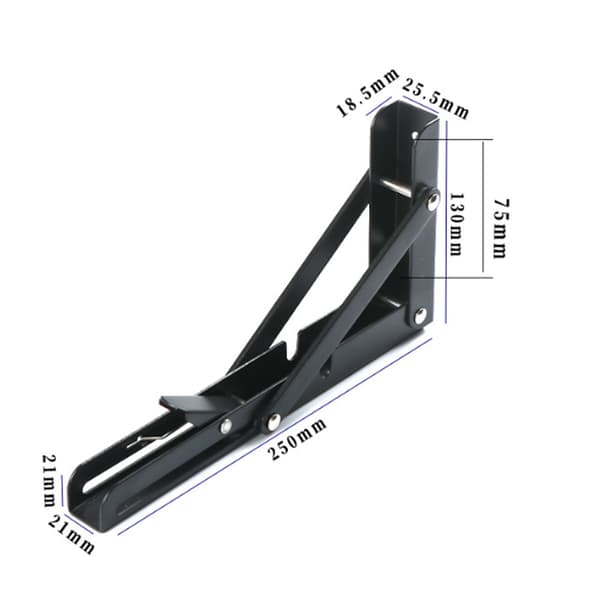 Folding Bracket 250mm, 2 stk. Svart Folding Console Bracket, Load Folding Shelf Brackets, Heavy Duty Retractable Foldi