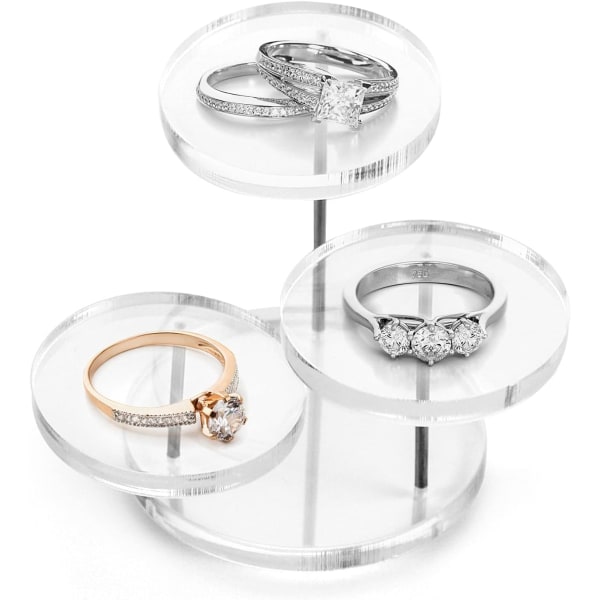 2-delt mini akryl displaystativ, 3-lags transparent rund, egnet for ringer, øreringer, armbånd, mini statuer