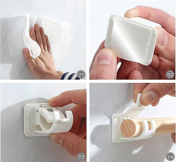 Självhäftande krokar, gardinstångsfästen, väggmonterade gardinstångsfästen, transparenta (8-pack)