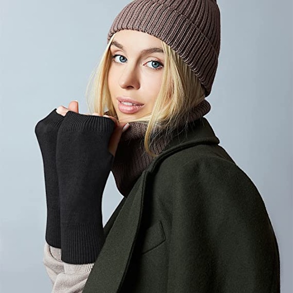 Sorte 2 par fingerløse handsker Cashmere håndledsvarmere termiske G A