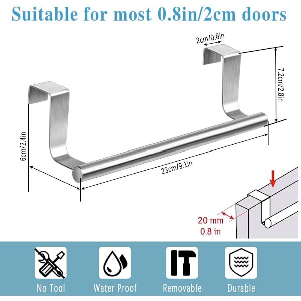 2 stk veggmontert håndklehenger i rustfritt stål 23*6,2 cm hengende T