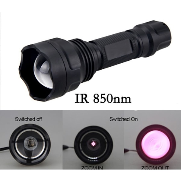 LED-zoomficklampa C8 bärbar infraröd nattvision 850nm