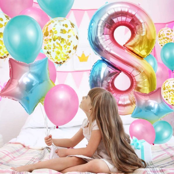 8 vuotta vanhan tytön syntymäpäivä ilmapallo, 8 vuotta, vaaleanpunainen numero