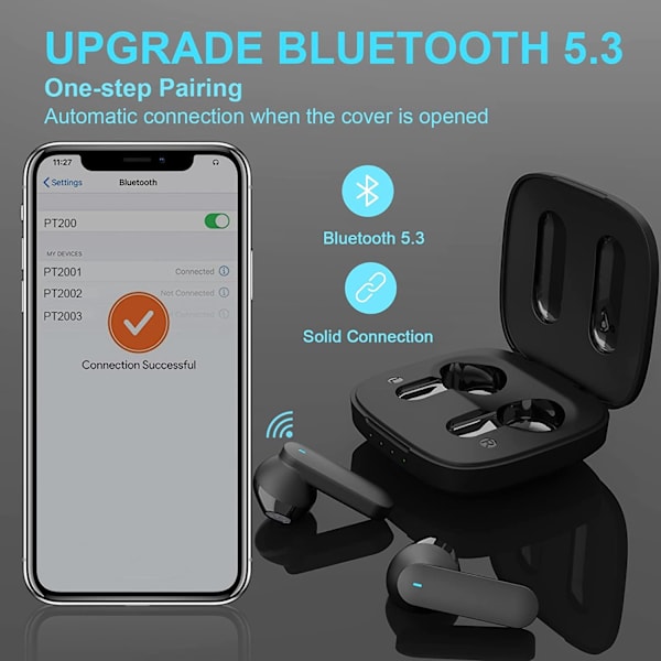 Bluetooth-hodetelefoner 5.3 Vanntett Ørepropper Smart Control Bluetoo
