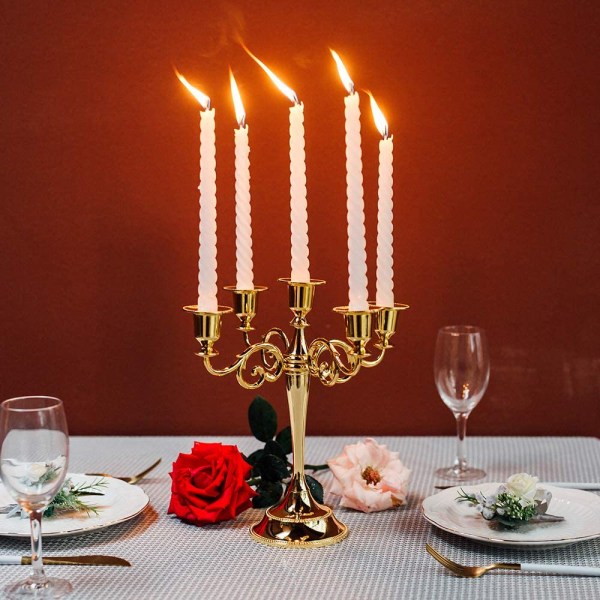 Candelabra-kynttilänjalat, kultaiset, 5-haaraiset, metalliset kynttilänjalat, 27 cm