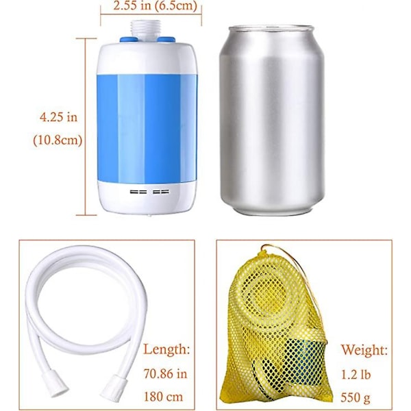 (Sky Blue) Kannettava retkisuihku, ulkosuihku, suihkupumppu, ladattava akku, USB-latauskaapeli, ämpärivesi, vaellukseen, lemmikkien puhdistukseen ja suihkuttamiseen, autonpesuun