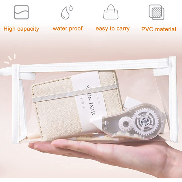 4 stk. gennemsigtige penalhuse PVC blyantpose skoleetui Lar