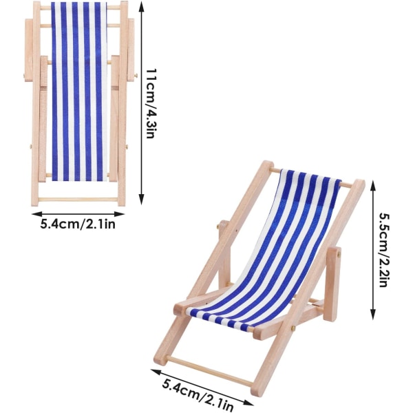 Sæt med 3 mini foldbare strandstole i træ til dukkehus eller dukke