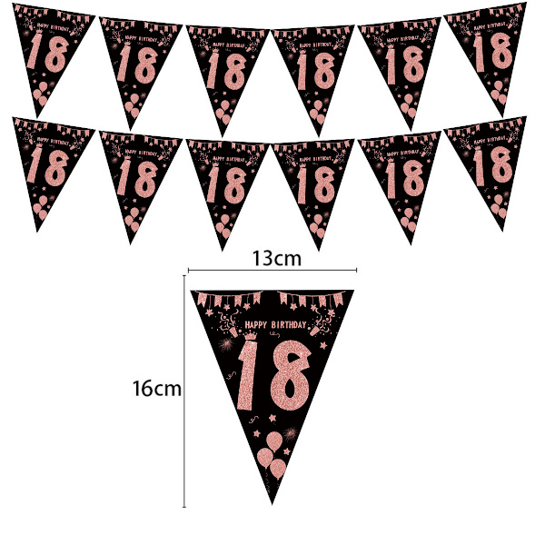 4 stk. x 2M Kvinde Fødselsdagsfest Dekoration 1. Fødselsdag (18/21/30/40) Rose Gold Træk Flag Banner Vimpel