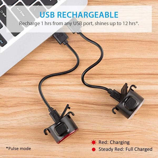 2 stk. LED cykellys, cykel for- og baglygter, USB