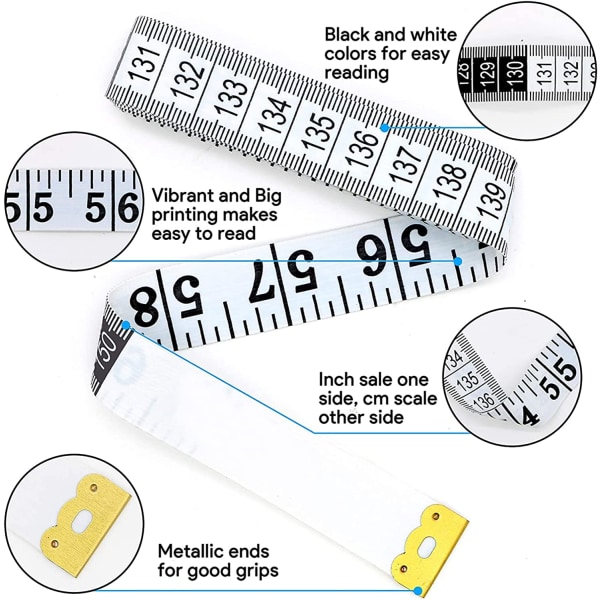 Dobbeltsidig målebånd for sying, bryststørrelse, midjestørrelse, 15