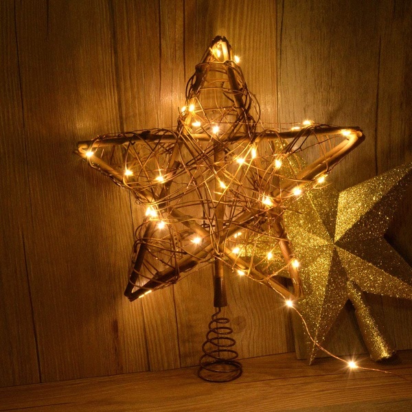 Christmas Star Tree Topper med 30 LED varme hvide kobberlys,