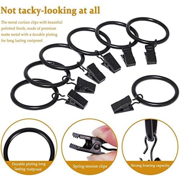 30 stk. Ringe Gardinerclips (Sort)